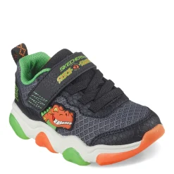 Toddler (3.5-10)*Skechers Boy's , Mighty Glow 2.0 - Dino-Bolt Sneaker - Toddler Black/Orange/Green
