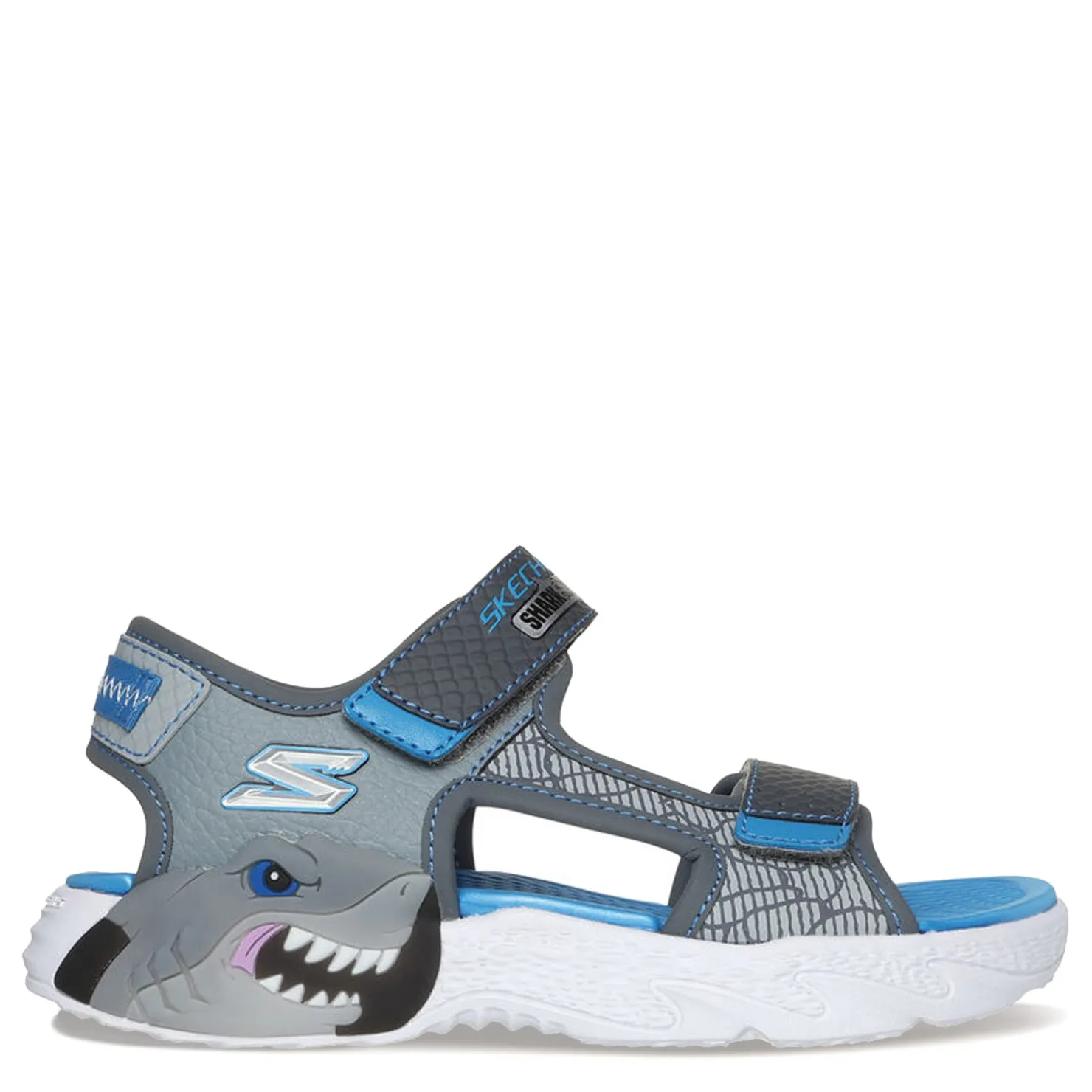 Sandals*Skechers Boy's , S-Lights: Creature-Splash Sandal - Little Kid Charcoal/Blue/Gray