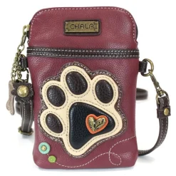Handbags*Chala , Ivory Paw Print Cell Phone Crossbody Burgundy