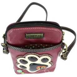 Handbags*Chala , Ivory Paw Print Cell Phone Crossbody Burgundy