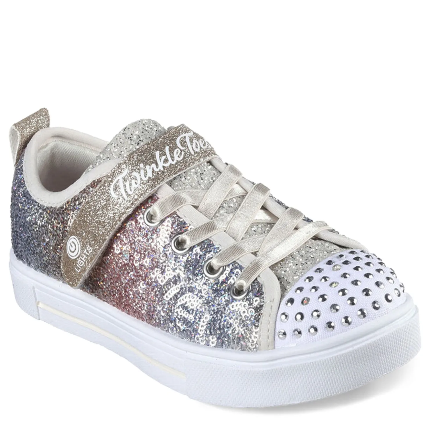 Little Kid (10.5-3)*Skechers Girl's , Twinkle Toes: Twinkle Sparks - Sequin Flash Sneaker - Little Kid Silver / Gold