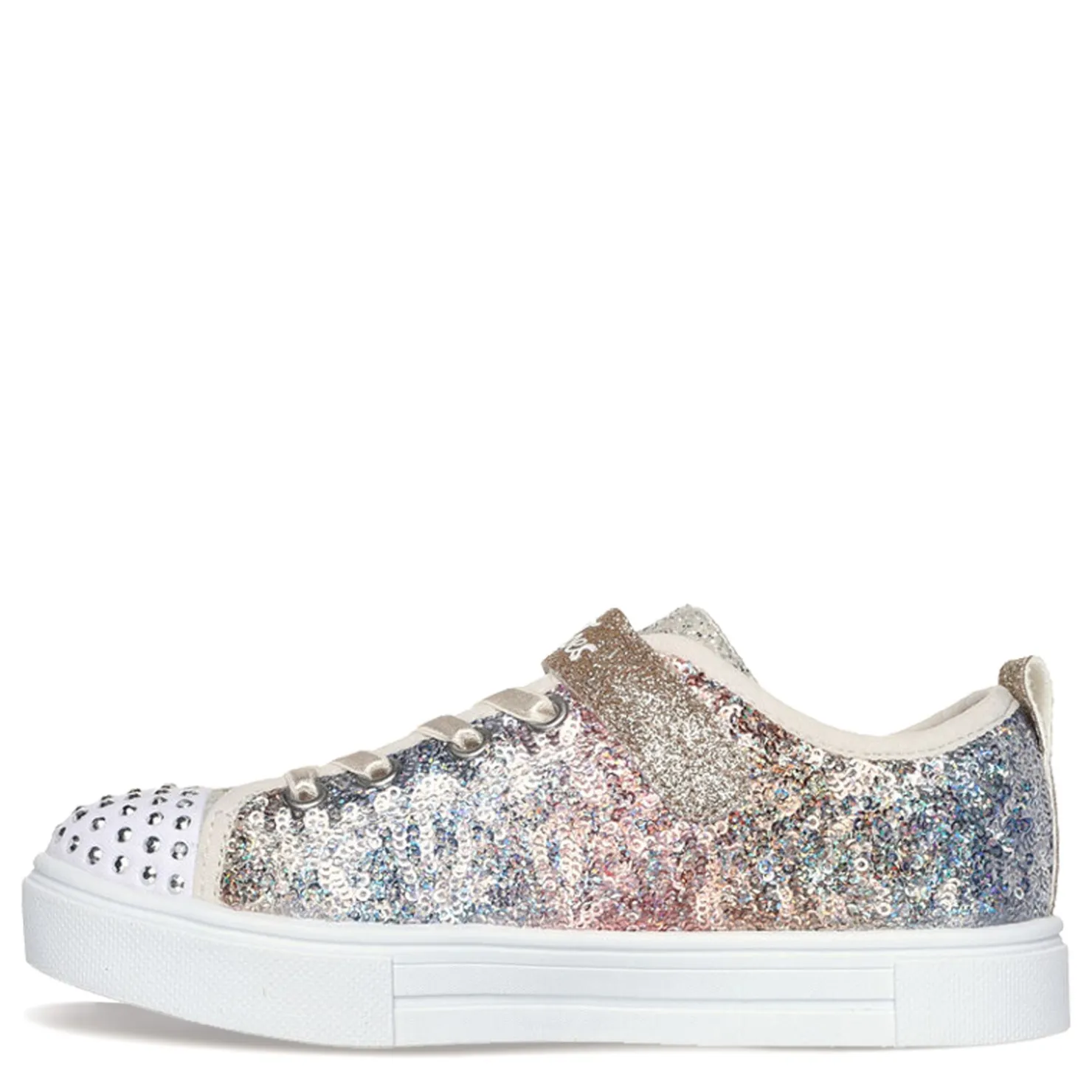 Little Kid (10.5-3)*Skechers Girl's , Twinkle Toes: Twinkle Sparks - Sequin Flash Sneaker - Little Kid Silver / Gold