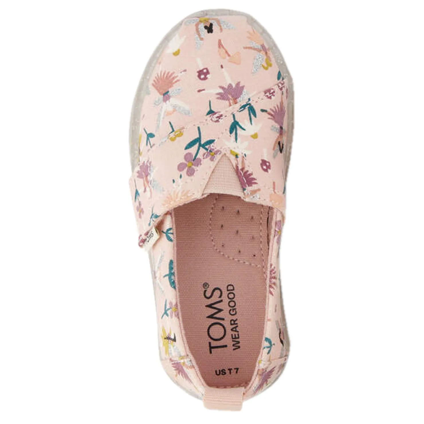 Slip On Shoes*TOMS Girl's , Alpargata Tiny Classic Slip-On - Toddler Ballet Pink Glitter Fairy Garden