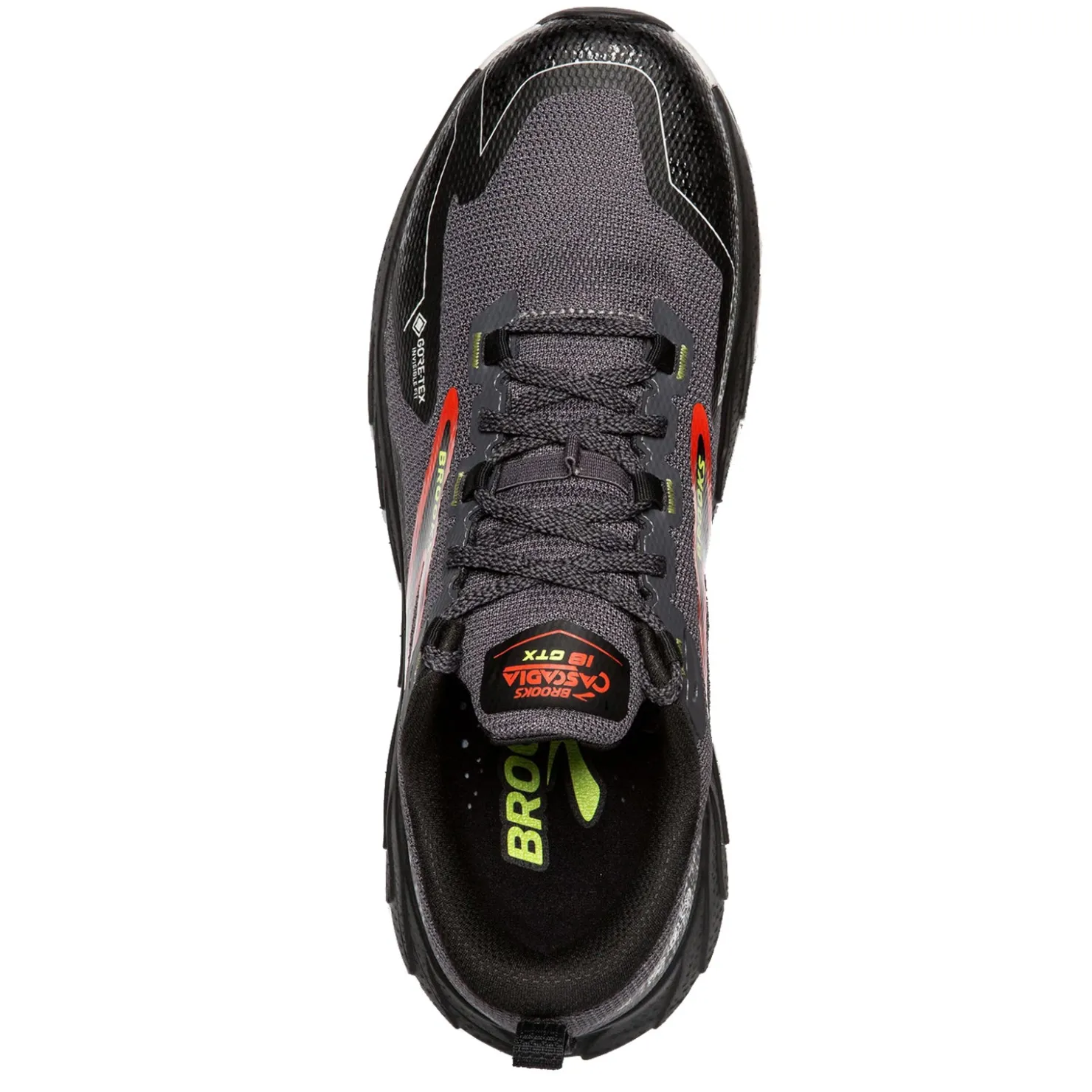 Sneakers & Athletics*Brooks Men's , Cascadia 18 GTX Trail Running Shoe Blackened Pearl/Black/Tomato