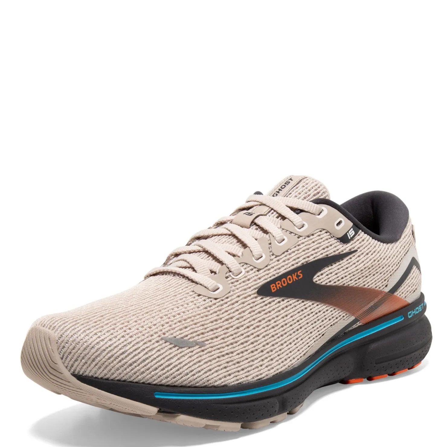 Running*Brooks Men's , Ghost 15 Running Shoe White Sand/Orange/Blue