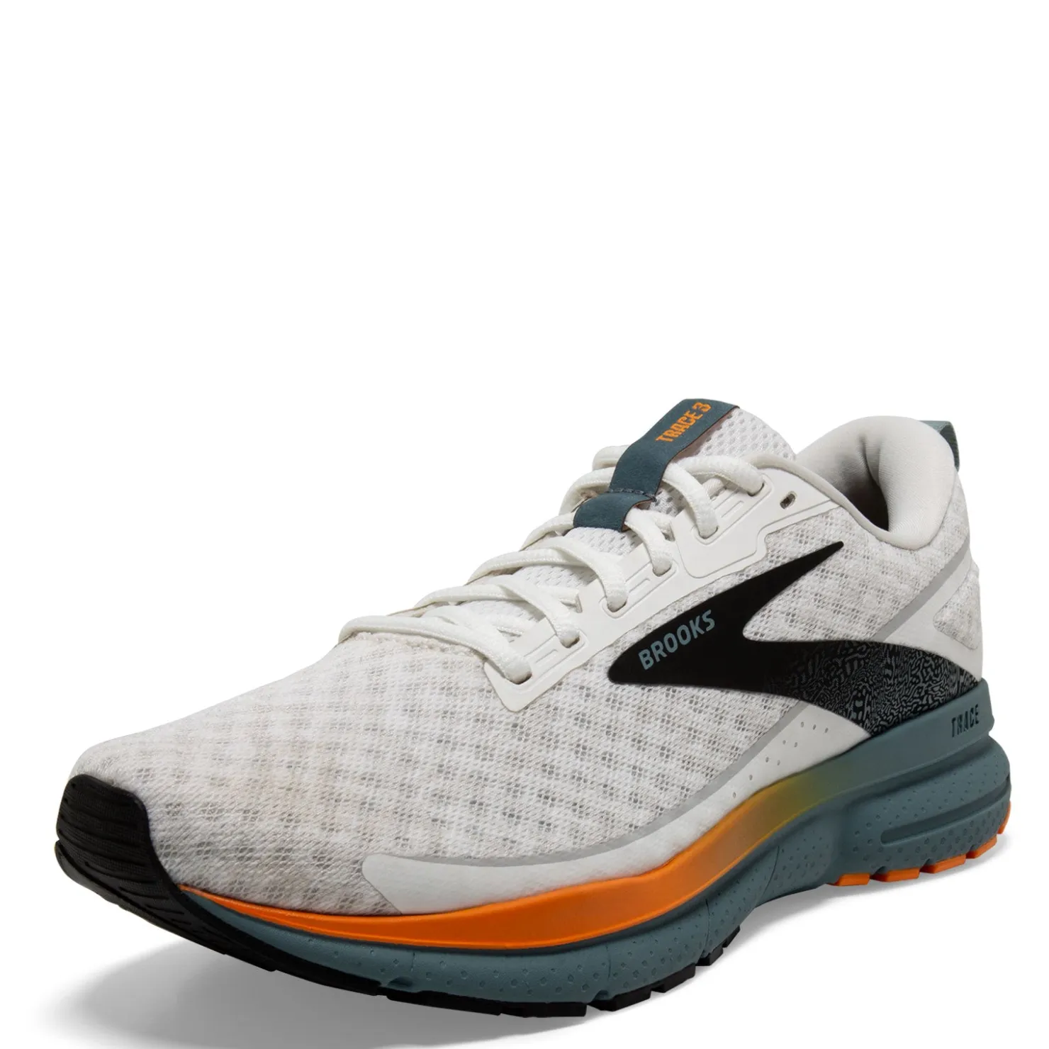 Running*Brooks Men's , Trace 3 Running Shoe White/Orange/Goblin Blue