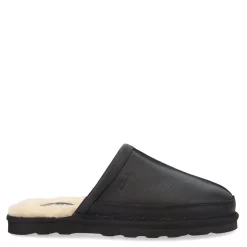 Slippers*Clarks Men's , Leather Scuff Slipper Black