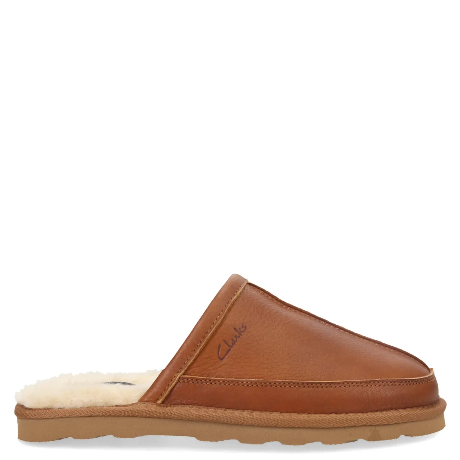 Slippers*Clarks Men's , Leather Scuff Slipper Cashew