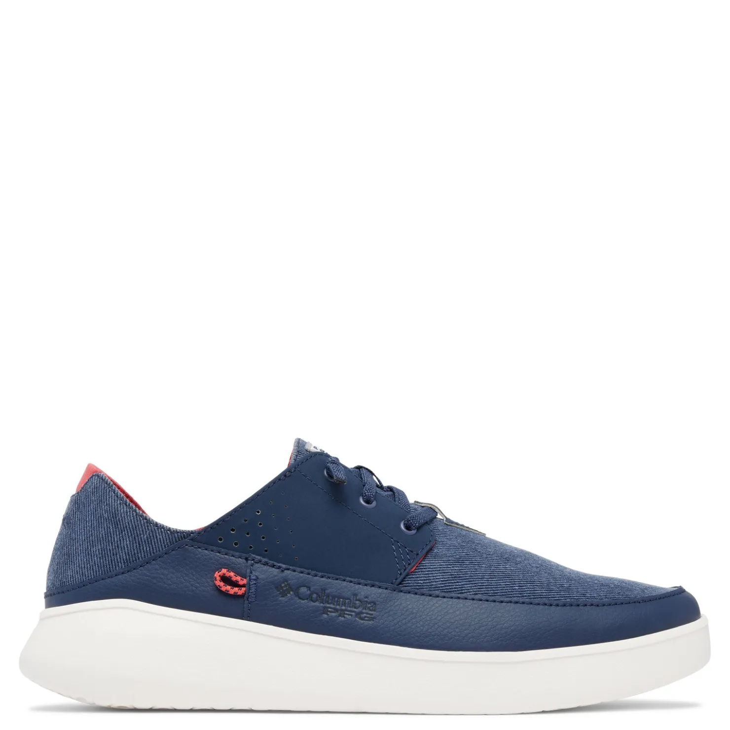 Boat Shoes*Columbia Men's , Boatside Relaxed PFG Slip-On Shoe - Wide Width Collegiate Navy Sunset Red