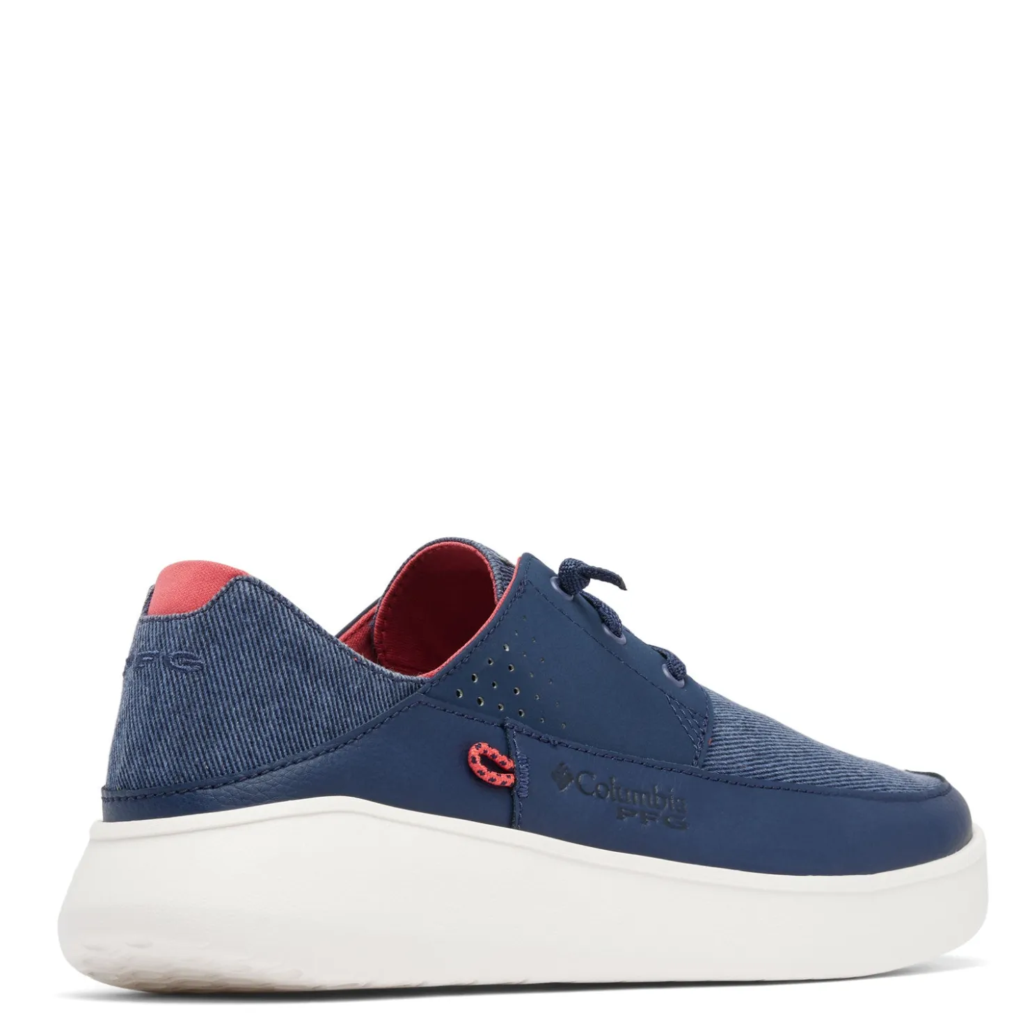 Boat Shoes*Columbia Men's , Boatside Relaxed PFG Slip-On Shoe - Wide Width Collegiate Navy Sunset Red