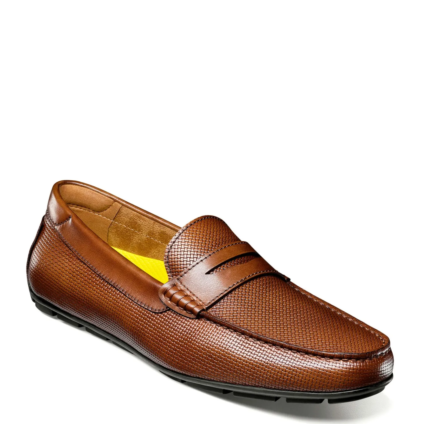 Dress*Florsheim Men's , Motor Moc Toe Penny Driver Cognac Weave Print