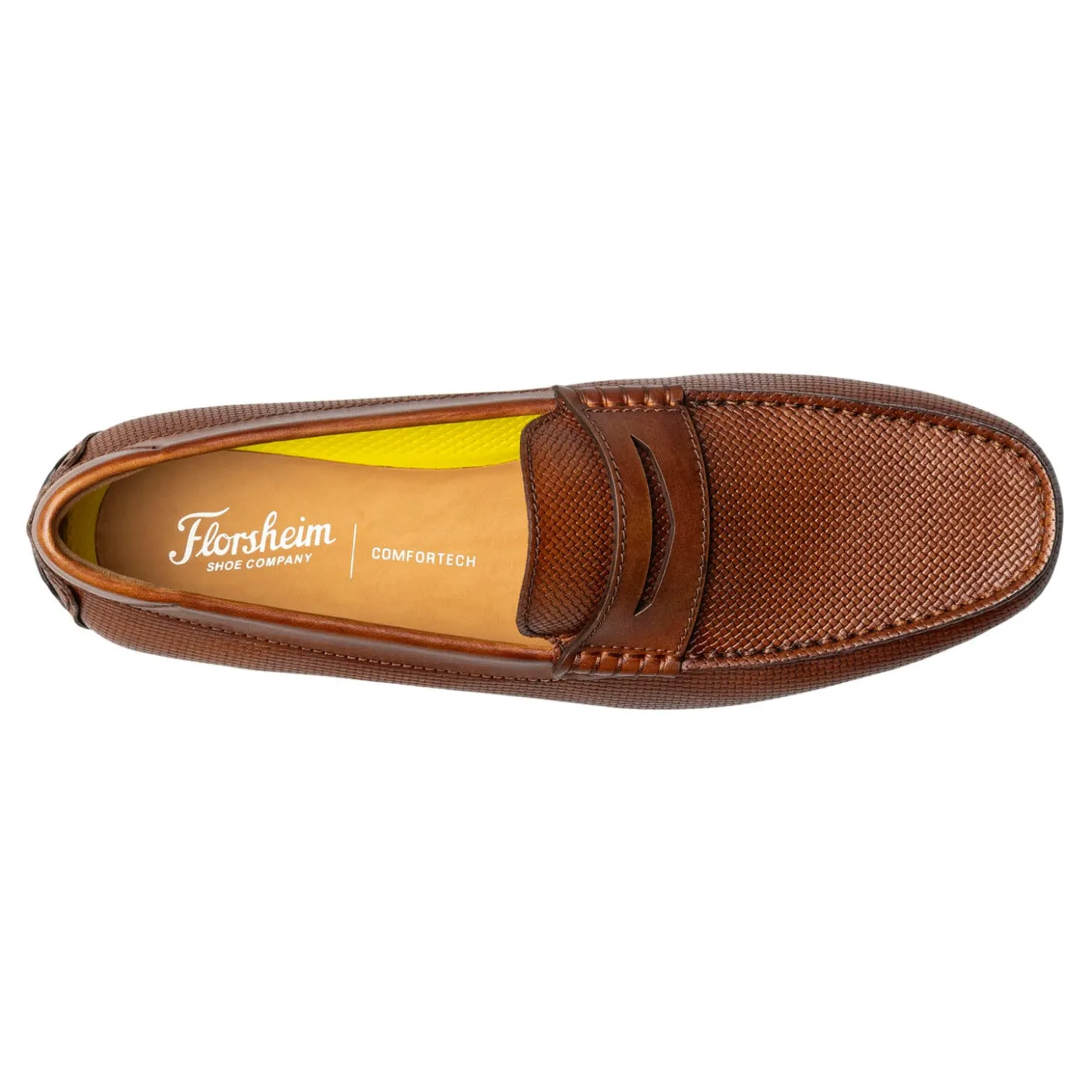 Dress*Florsheim Men's , Motor Moc Toe Penny Driver Cognac Weave Print