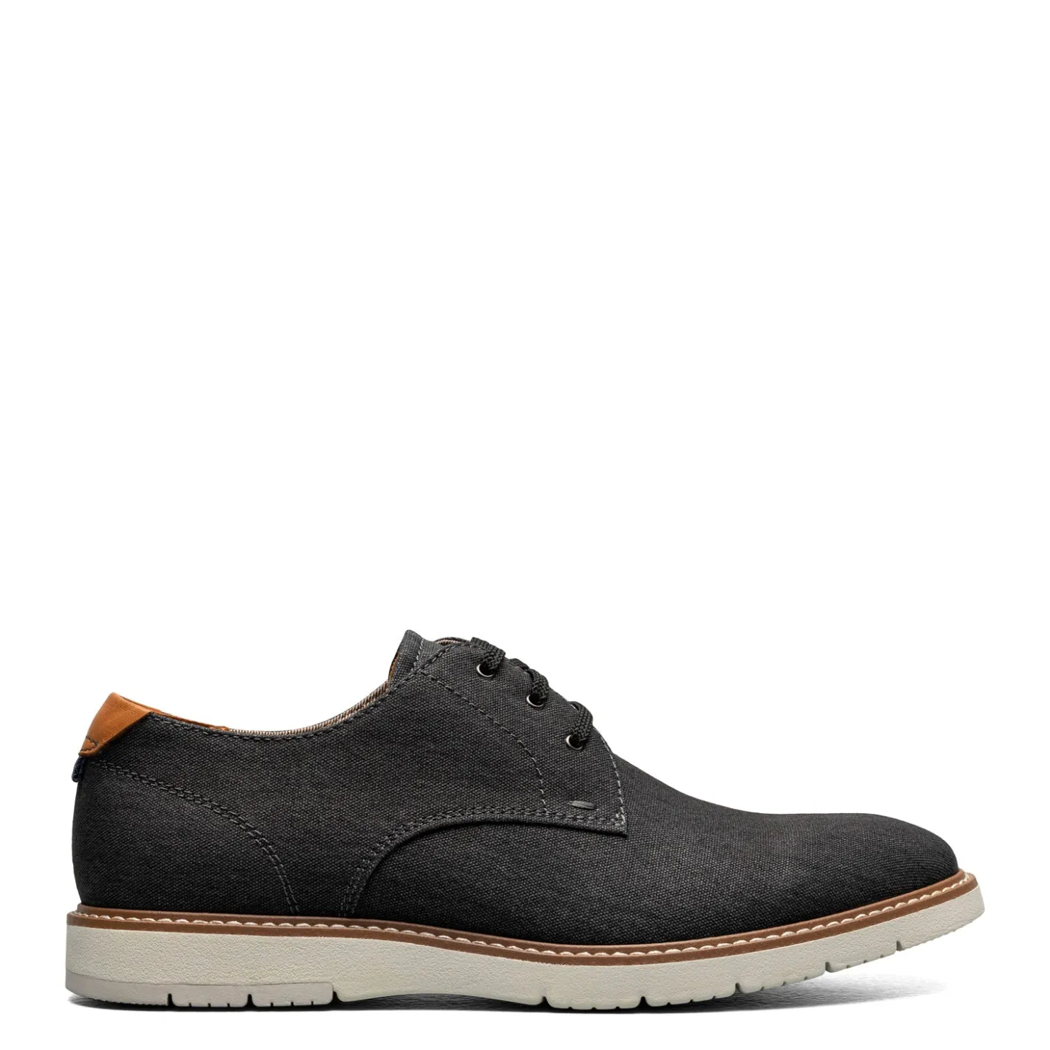 Oxfords*Florsheim Men's , Vibe Canvas Plain Toe Oxford Black Canvas/Cognac Smooth W/White Sole