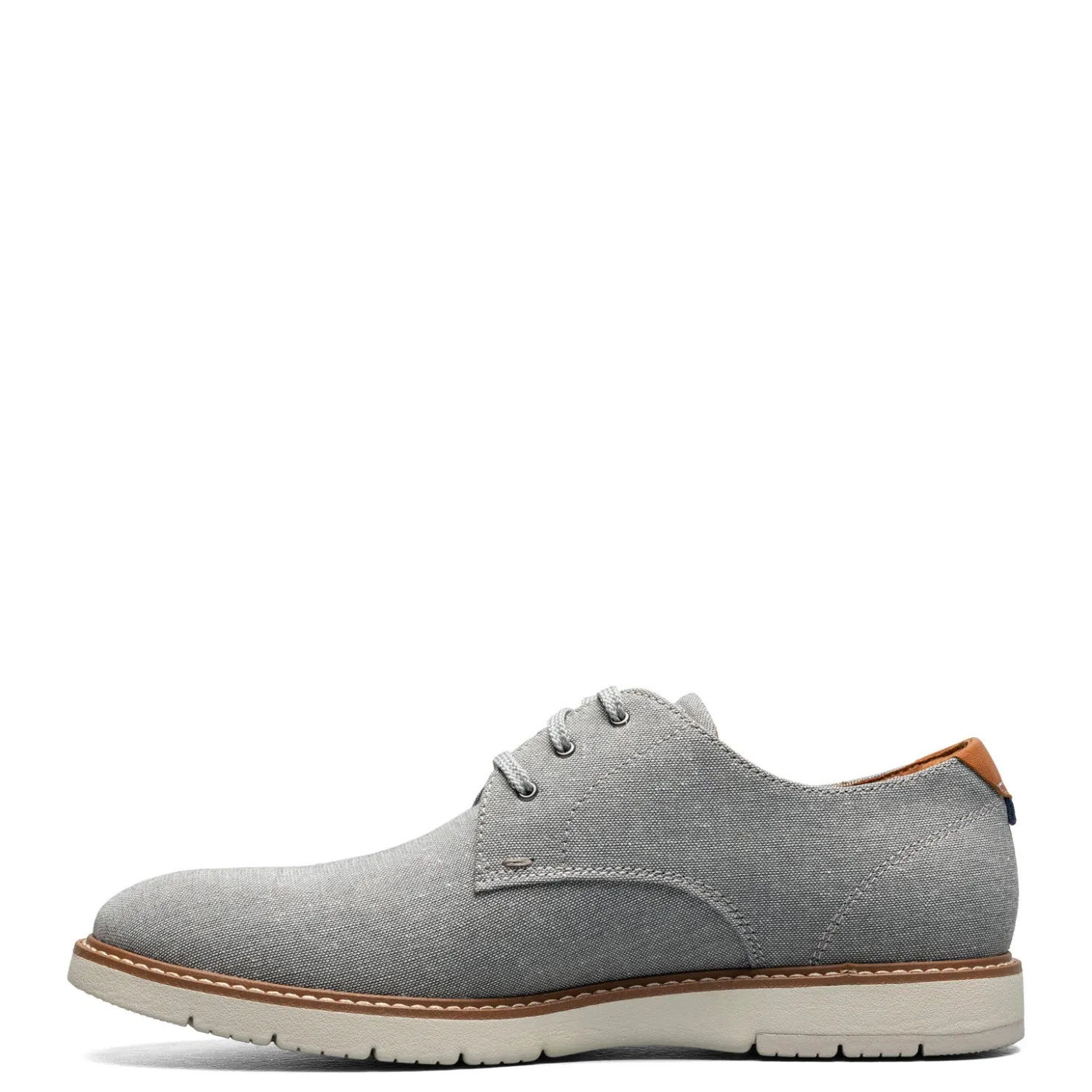 Oxfords*Florsheim Men's , Vibe Canvas Plain Toe Oxford Gray Canvas/Cognac Smooth W/White Sole