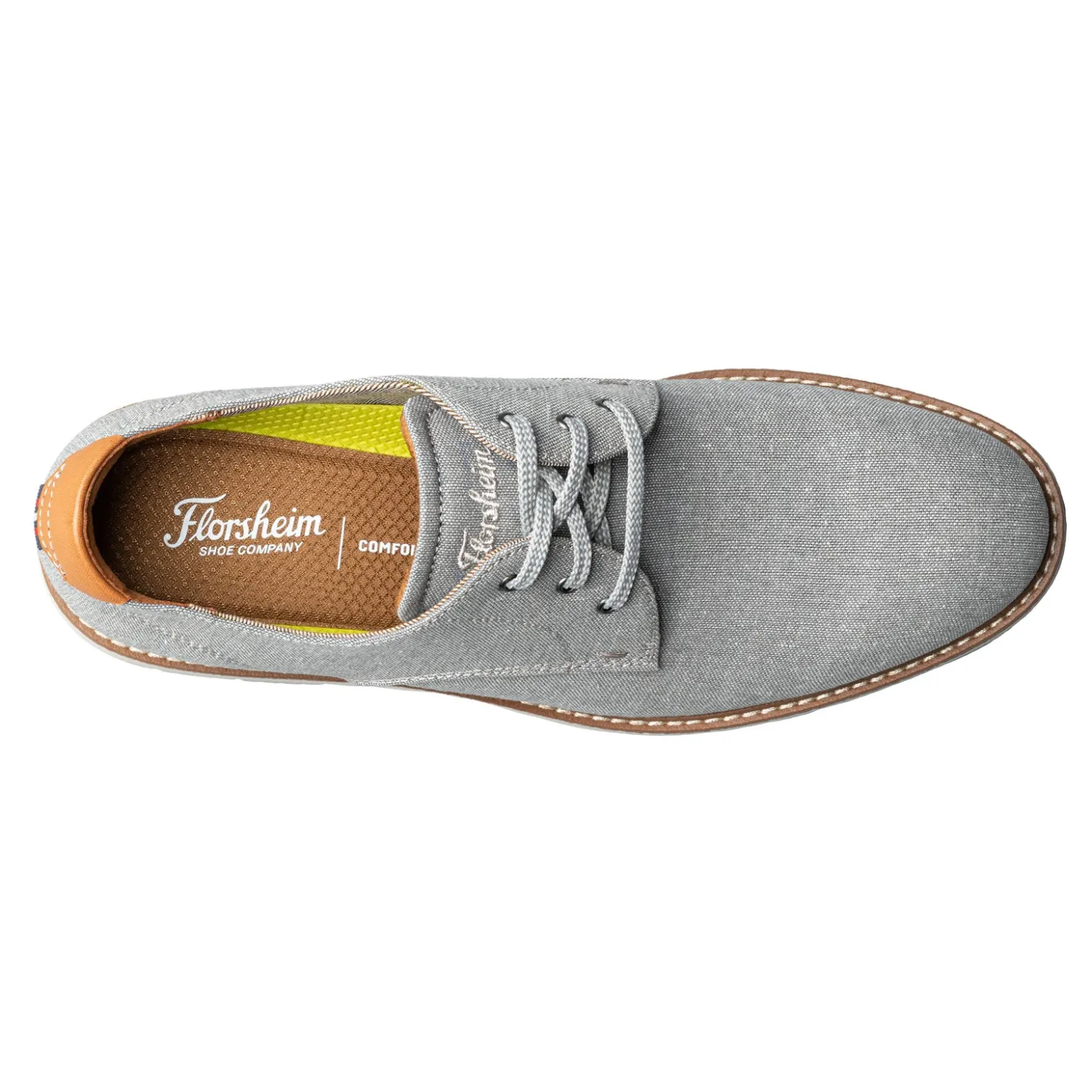 Oxfords*Florsheim Men's , Vibe Canvas Plain Toe Oxford Gray Canvas/Cognac Smooth W/White Sole
