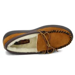 Slippers*LB Evans Men's , Atlin Boa Slipper Brown Suede/Cream