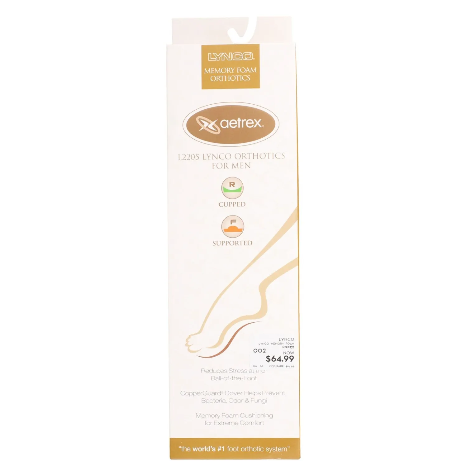 Insoles*Aetrex Men's Lynco by , Memory Foam Ortho Cup/Support Neutral Brown Multi