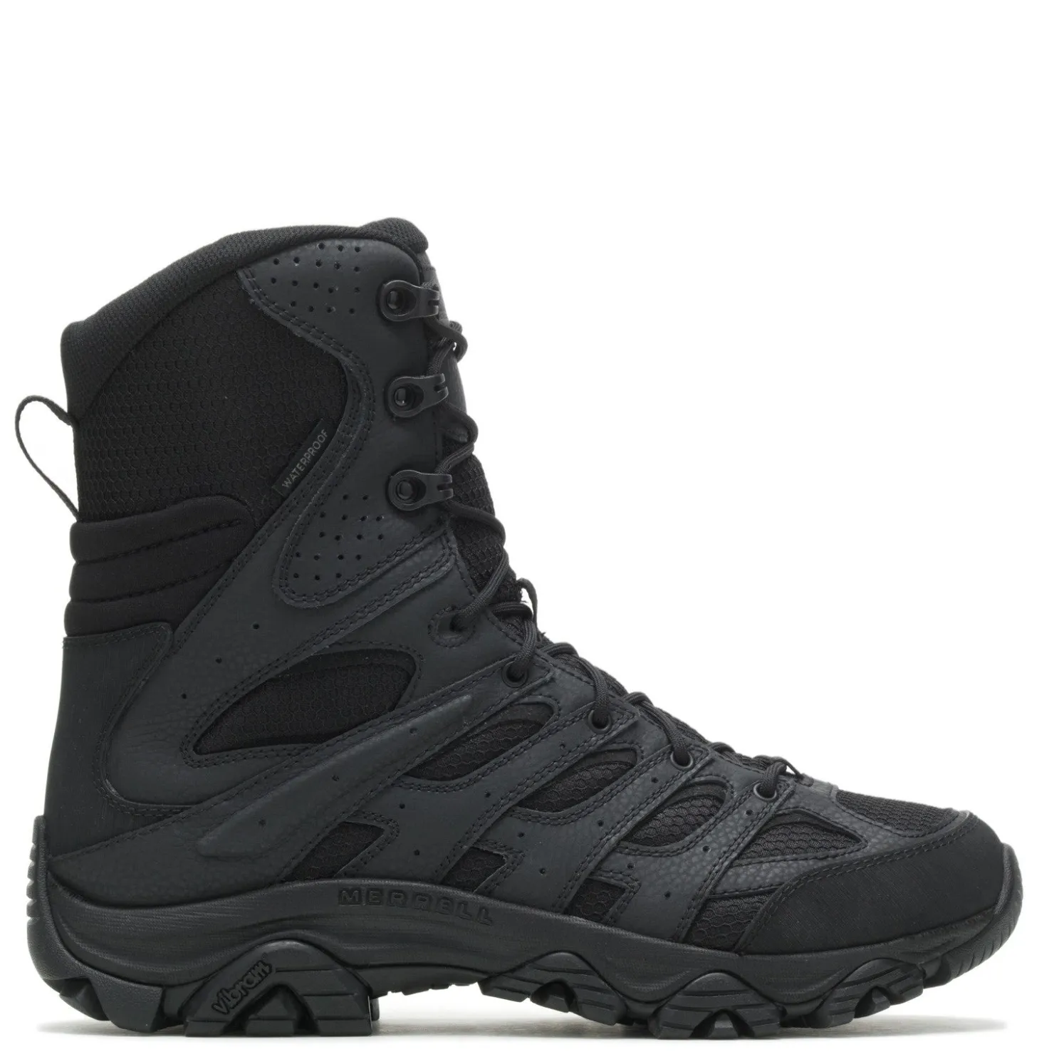Boots*Merrell Men's , Moab 3 WP Tactical Zip 8in Work Boot - Wide Width Black