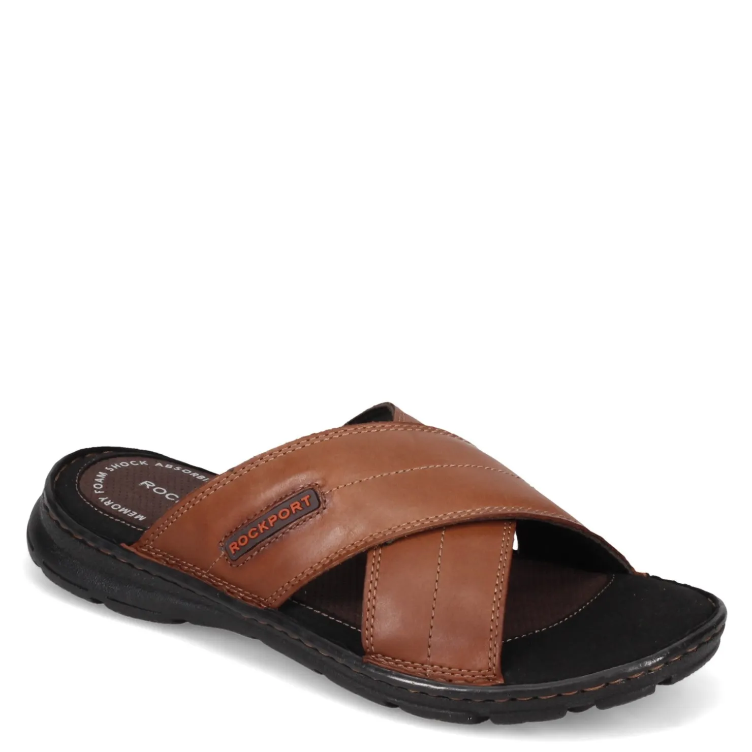 Sandals*Rockport Men's , Darwyn Cross Band Slide Sandal Coach Brown Leather