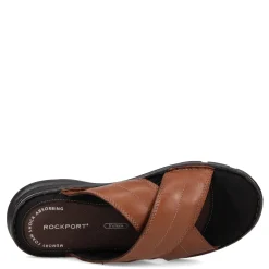 Sandals*Rockport Men's , Darwyn Cross Band Slide Sandal Coach Brown Leather