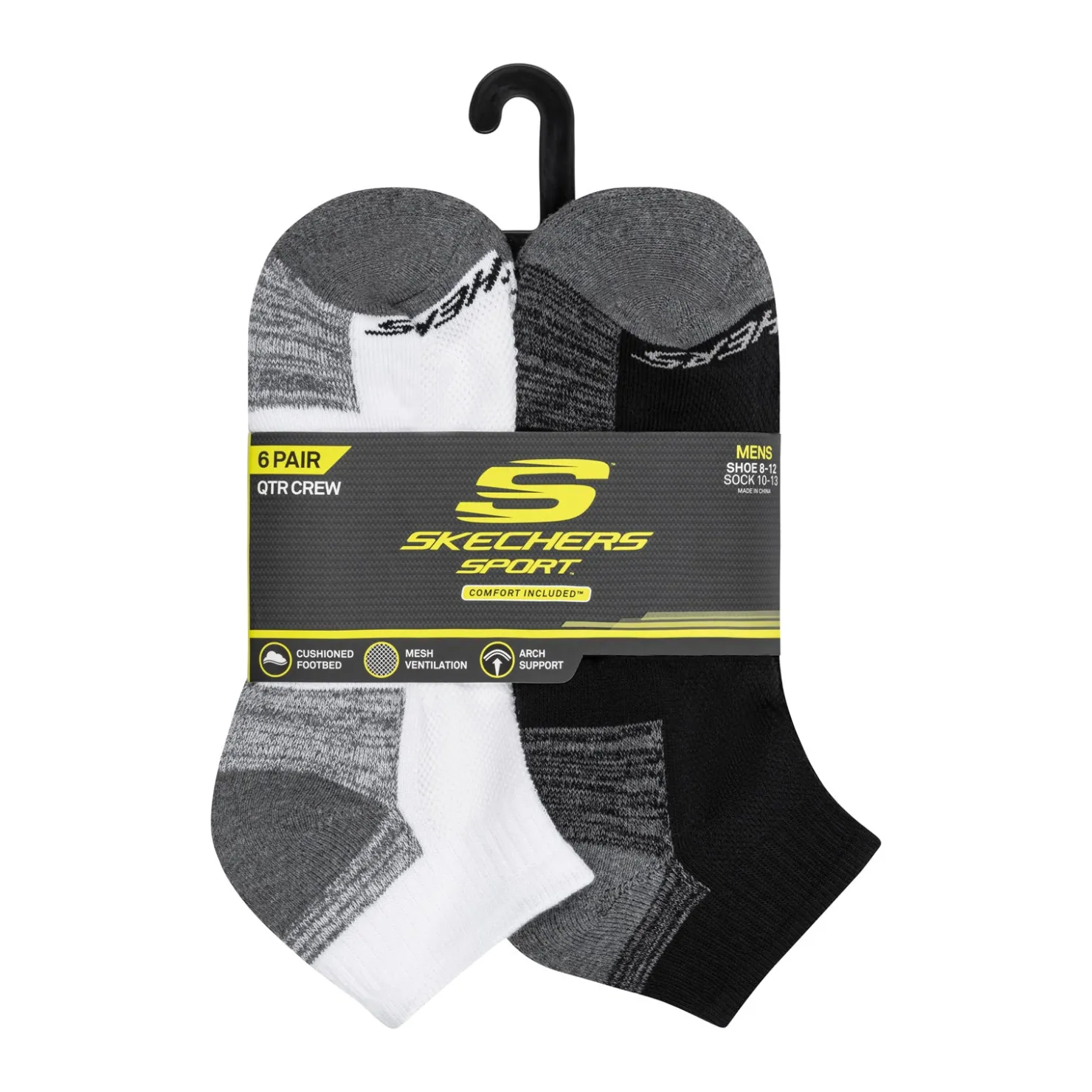 Socks*United Legwear Company Llc Men's Skechers, Quarter Socks - 6 Pair White Black