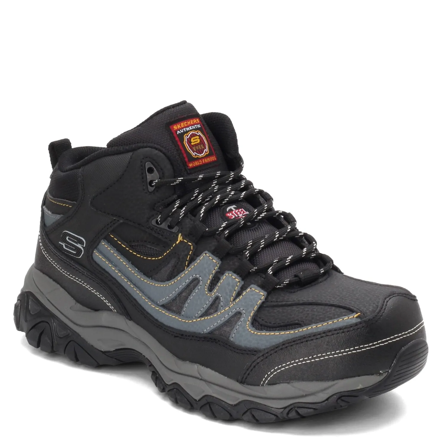 Boots*Skechers Work Men's , Relaxed Fit: Holdredge - Rebem ST Boot - Wide Width Black/Charcoal