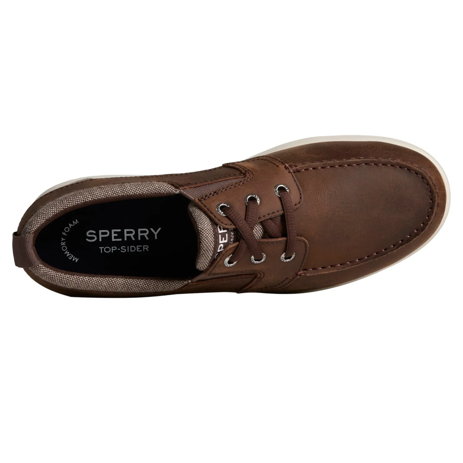 Boat Shoes*Sperry Men's , Bowrider Plushstep 3-Eye Slip-On Brown Leather