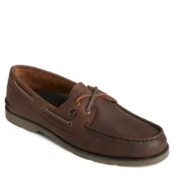Boat Shoes*Sperry Men's , Leeward X Lace Boat Shoe Brown Tumbled Leather