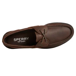 Boat Shoes*Sperry Men's , Leeward X Lace Boat Shoe Brown Tumbled Leather