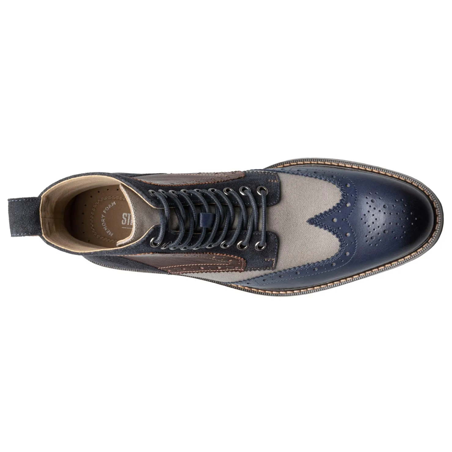 Boots*Stacy Adams Men's , Finnegan Wingtip Lace Up Boot Navy Multi