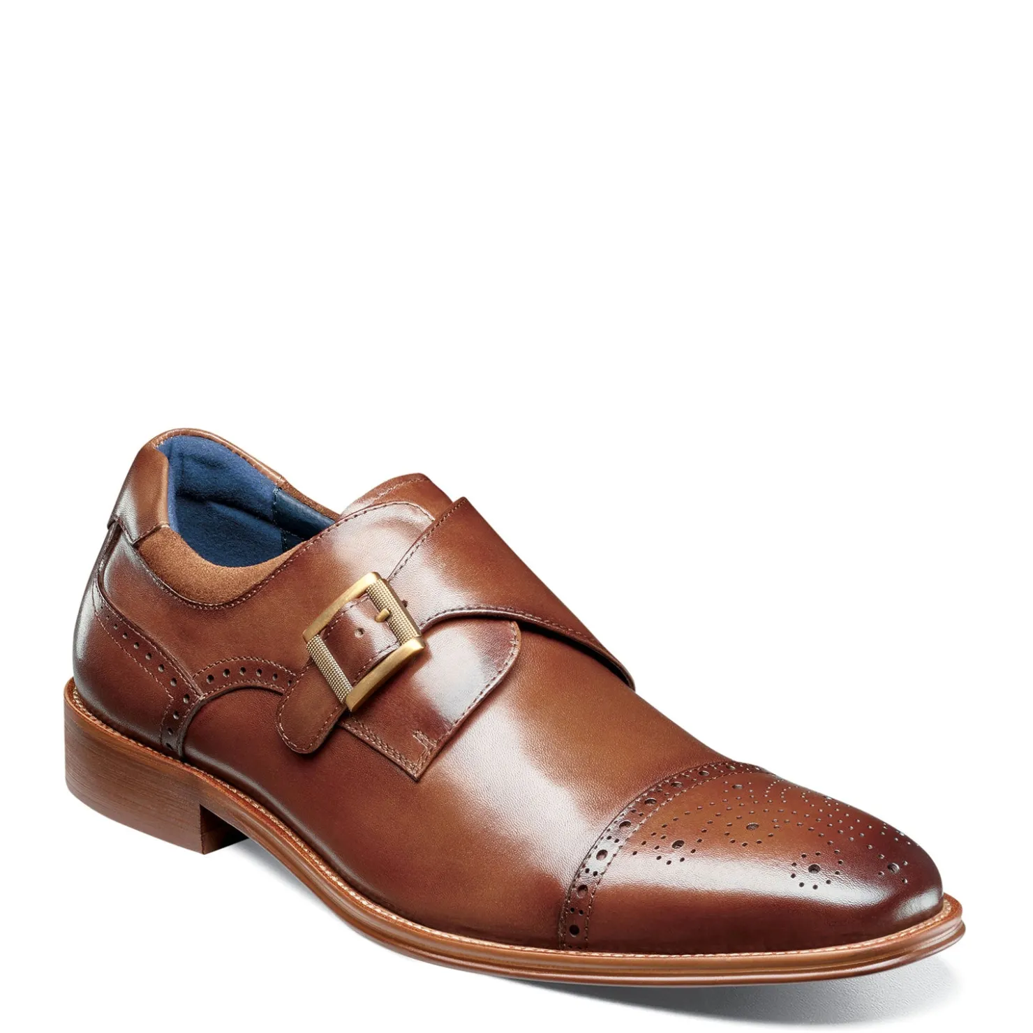 Dress*Stacy Adams Men's , Mathis Cap Toe Monk Strap Cognac