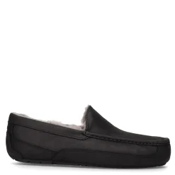 Slippers*UGG Men's , Ascot Slipper Black Leather/Grey