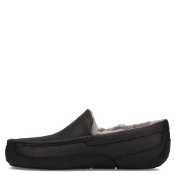 Loafers*UGG Men's , Ascot Slipper Black Leather/Grey