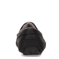Slippers*UGG Men's , Ascot Slipper - Wide Width Black Leather/Grey