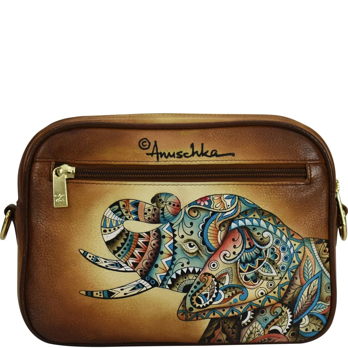 Handbags*Anuschka Women's , Twin Top Messenger Elephant Mandala