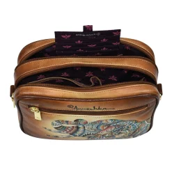 Handbags*Anuschka Women's , Twin Top Messenger Elephant Mandala