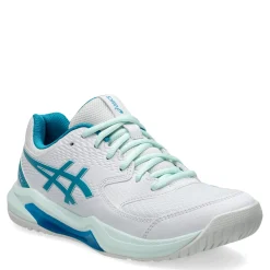 Court*ASICS Women's , GEL-Dedicate 8 Tennis Shoe White/Teal Blue