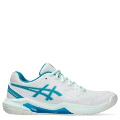 Court*ASICS Women's , GEL-Dedicate 8 Tennis Shoe White/Teal Blue