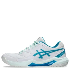 Court*ASICS Women's , GEL-Dedicate 8 Tennis Shoe White/Teal Blue