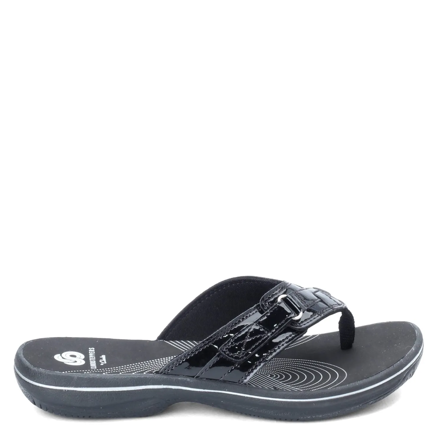 Flip Flops*Clarks Women's , Breeze Sea Sandal Black Patent