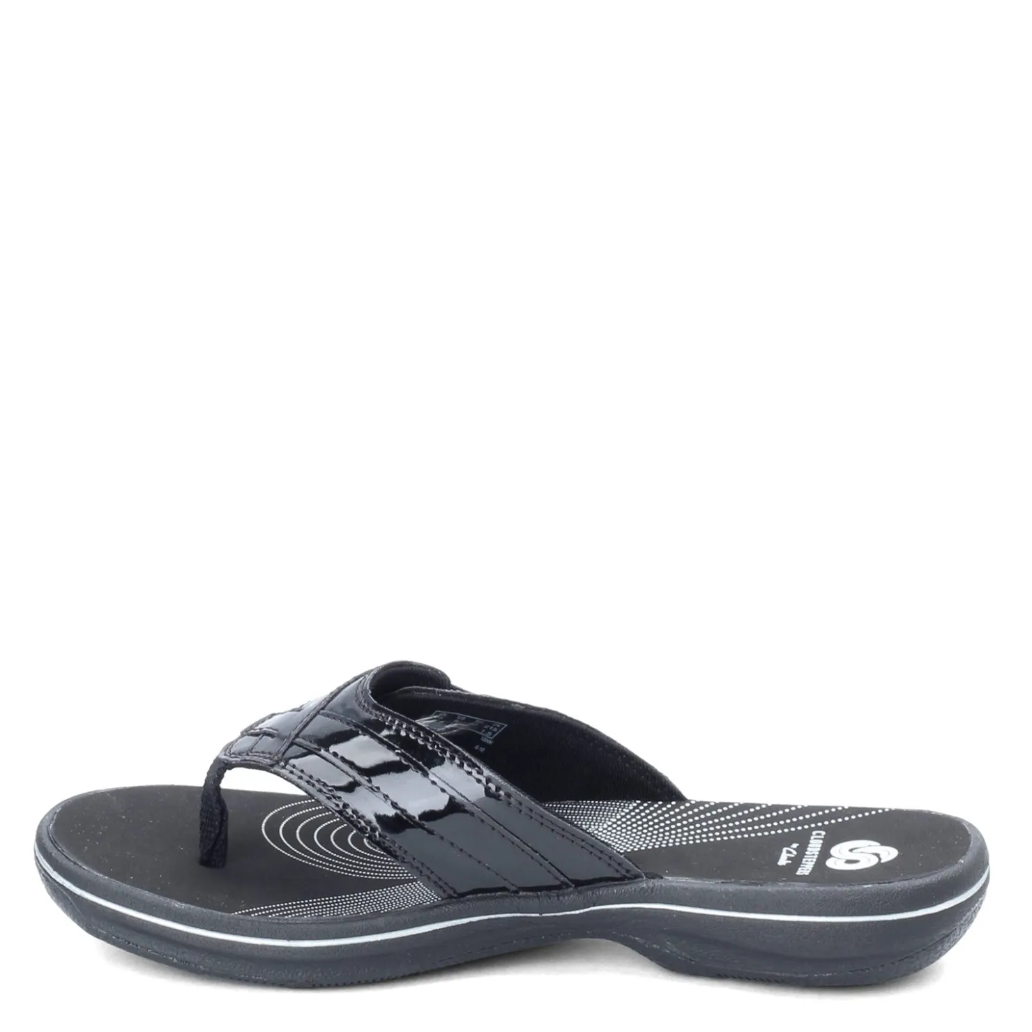 Flip Flops*Clarks Women's , Breeze Sea Sandal Black Patent