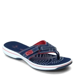 Flip Flops*Clarks Women's , Breeze Sea Sandal Red White Blue