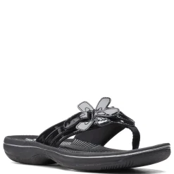 Flip Flops*Clarks Women's , Brinkley Flora Sandal Black Patent