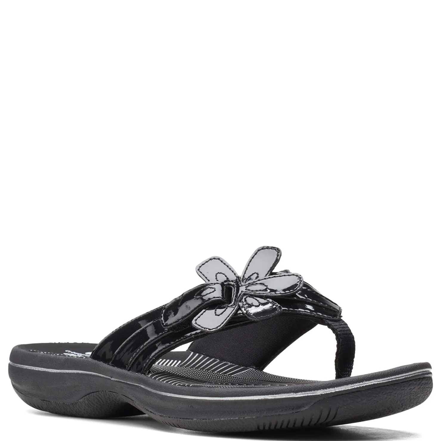 Flip Flops*Clarks Women's , Brinkley Flora Sandal Black Patent