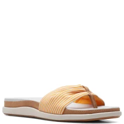 Flip Flops*Clarks Women's , Eliza June Sandal Golden Yellow/Off White Canvas