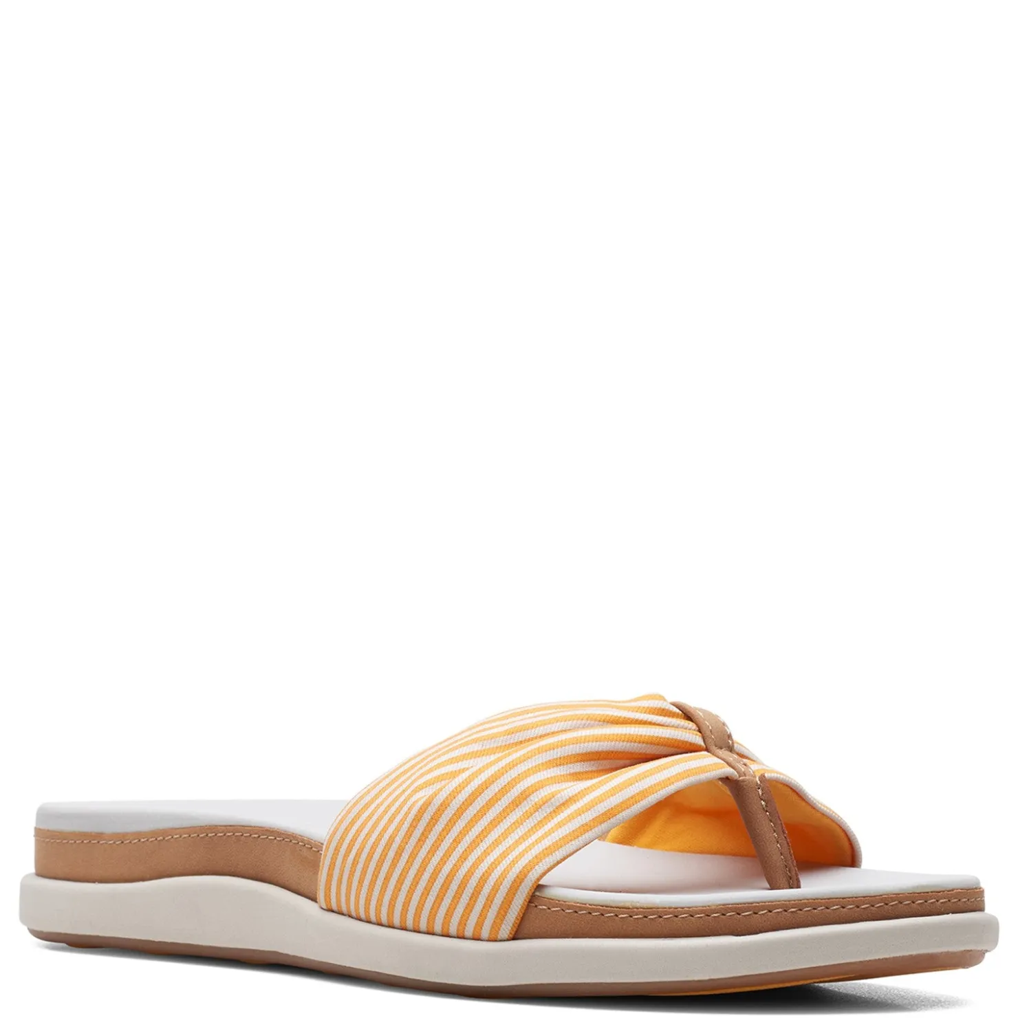 Flip Flops*Clarks Women's , Eliza June Sandal Golden Yellow/Off White Canvas