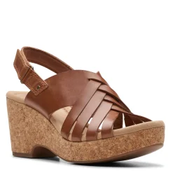 Wedges*Clarks Women's , Giselle Ivy Sandal Tan Leather