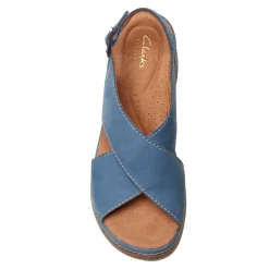 Wedges*Clarks Women's , Kassanda Step Sandal Blue Nubuck