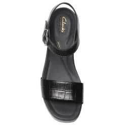 Heeled Sandals*Clarks Women's , Sivanne Bay Sandal Black Interest Leather