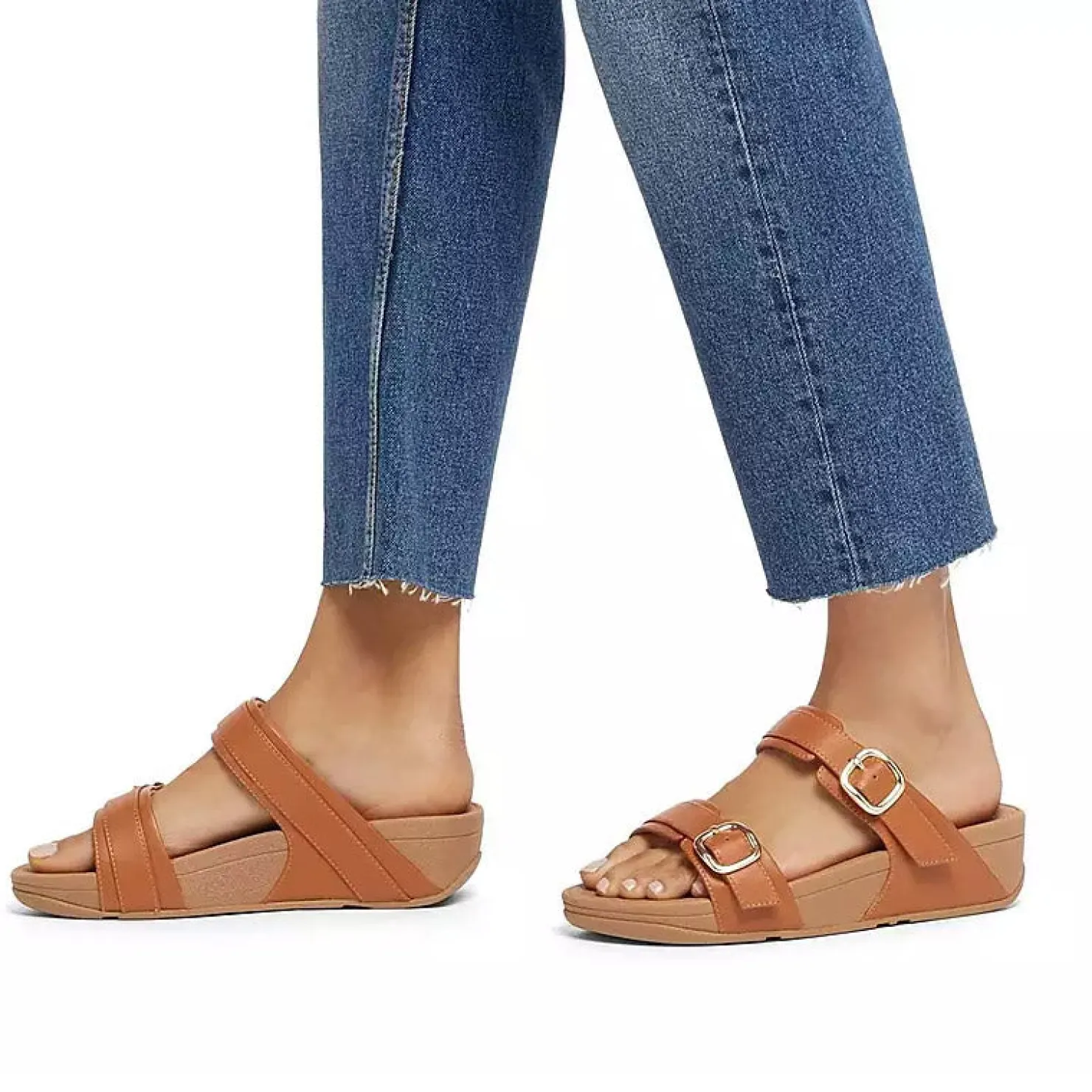 Wedges*FitFlop Women's , Lulu Adjustable Buckle Slide Sandal Light Tan